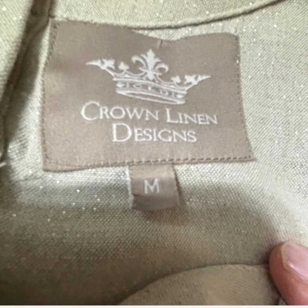 Crown Linen blend Beige with subtle metallic Short Sleeve Dress - Picture 5 of 7